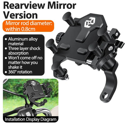 Motorcycle Phone Holder Universal Aluminum Alloy Shock-Absorbing Motos Handlebar Navigation Bracket 360° Rotary Adjustable Stand