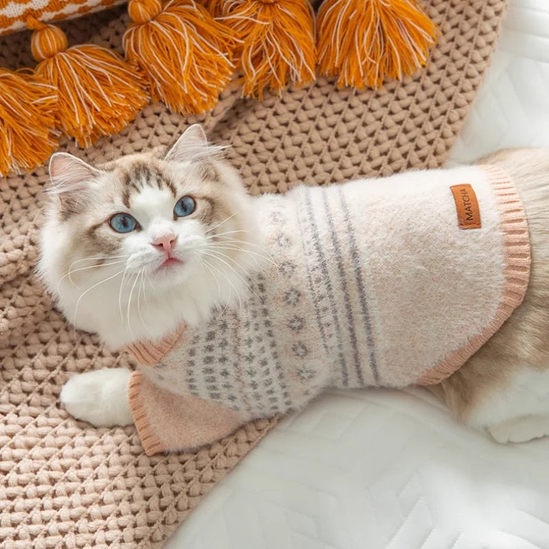 Fashion Plaid Dog Sweater Winter Warm Dog Clothes Cute Simple Puppy Knitted Pullovers Warm Soft Cat Sweaters Bichon Pet Costumes