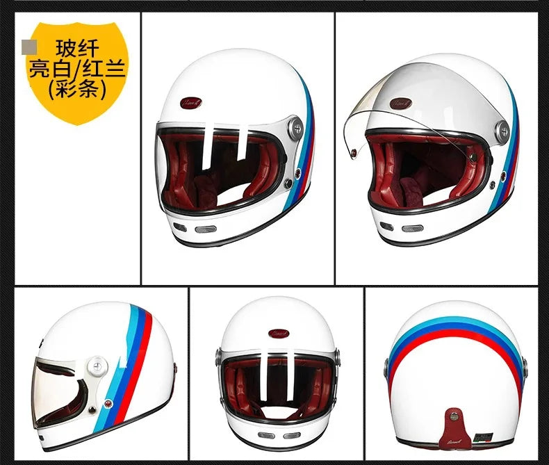 BEON Lightweight Fiberglass Full Face Helmet for Men Women Retro Motorcycles Helmet Cool and Personalized Karting Helmet B510