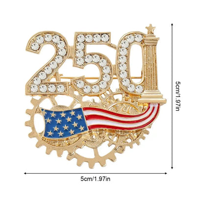 USA 250th Anniversary Brooch Rhinestone 250 Flag Pin Alloy Badge For Independence Day Patriotic Gift Decorative Clothes