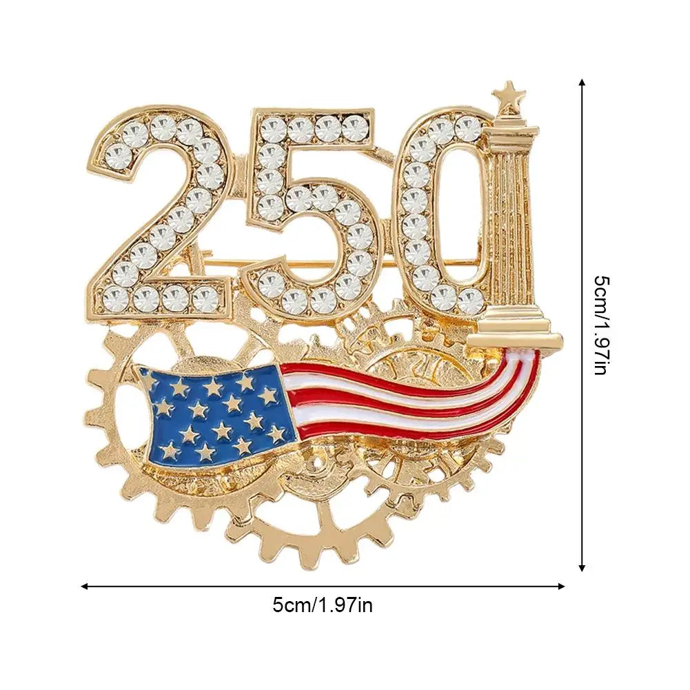 USA 250th Anniversary Brooch Rhinestone 250 Flag Pin Alloy Badge For Independence Day Patriotic Gift Decorative Clothes
