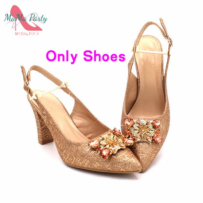 Fuchsia Color Italian Classics Design African Women Shoes and Bag Set High Quality with Shinning Crystal for Wedding Party