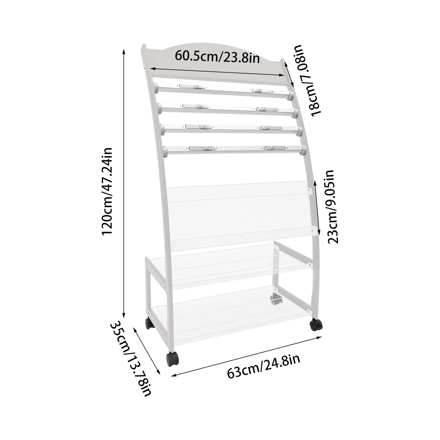 Aluminum Alloy Clip on Newspaper Rack, Magazine Display Rack, Magazine Rack, Brochure Display Rack - Black/White