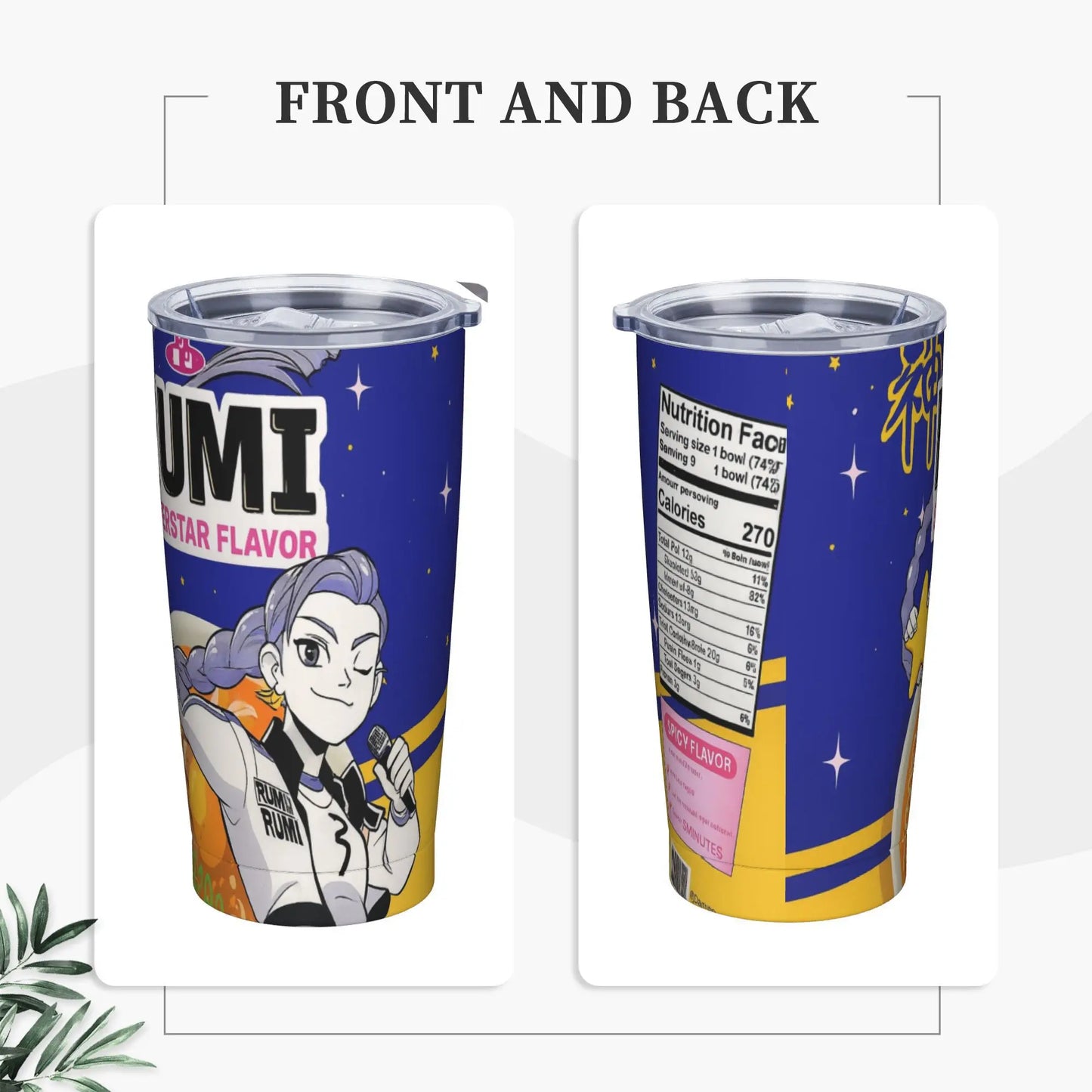 kpop demon hunters ramen rumi Tumbler With Straw  Stainless Steel Tumblers Cup Double Wall Vacuum Insulated for Cold Or Hot 20oz