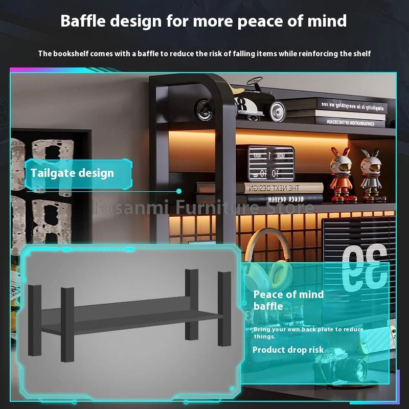 Black Wide Students Study Desk Modern Office Sturdy PC Desk with Shelf Y-Shaped Metal Frame Gaming Computer Table for Home Gamer
