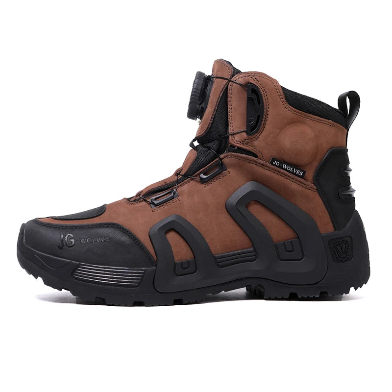 Men Motorcycle Riding Boots Waterproof Cowhide Leather Breathable Anti-Slip Wear-Resistant Street Moto Shoes