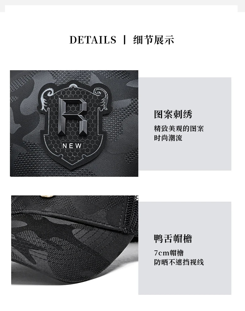 Hip hop Baseball Cap R Logo Camouflage Hat Men's and Women's Summer Sun Hat Adjustable Hiking hat Hip Hop Trucker hat