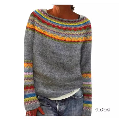 2025 Spring Knitted Women Sweater Print O-neck Long Sleeve Casual Loose Sweaters Female Winter Elegant Trendy Ladies Clothes
