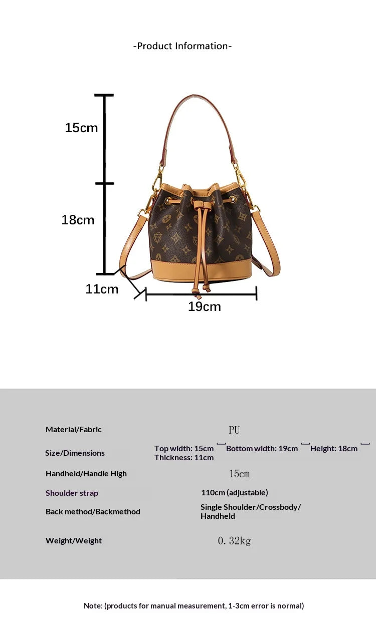2026 Lady Luxurious Retro Bucket Bag-Shoulder Sling Bag, Backpack, Handbag, Print Drawstring Shoulder bag, Casual Versatile