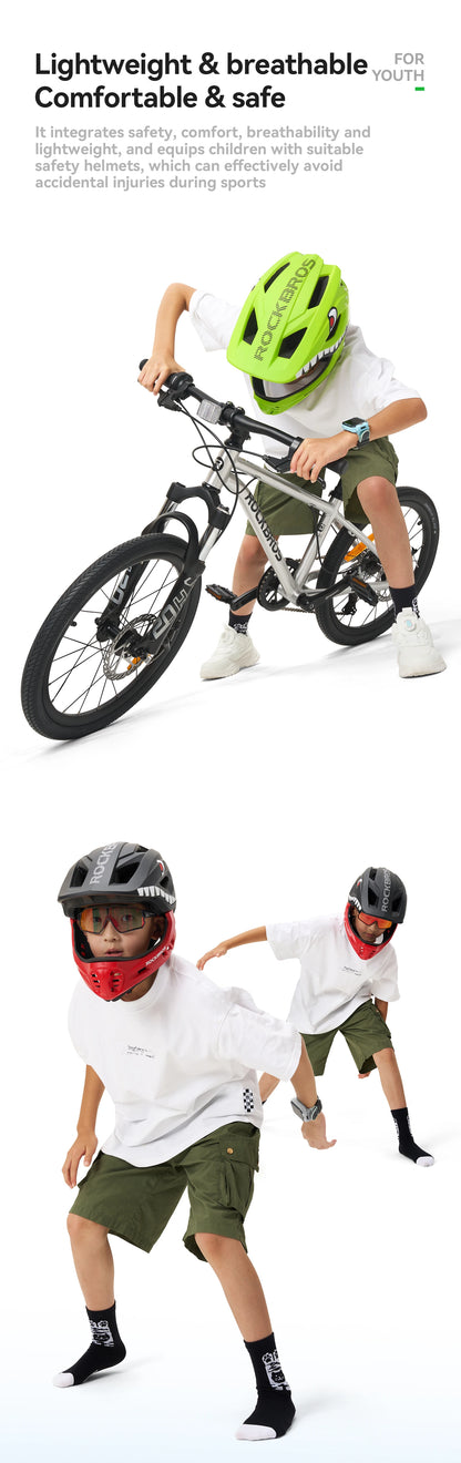 ROCKBROS Child Cycling Helmets Detachable Full Face Helmet Lightweight Adjustable Bicycle Scooter Helmet Safety Breathable