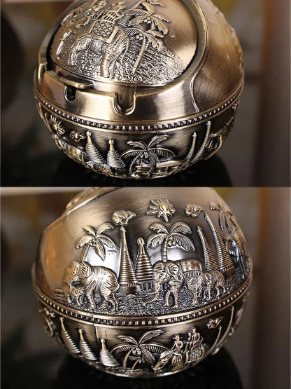 Zinc Alloy Ashtray Metal With Cover Anti-fall Windproof Ashtray Home living Room Tea Room Table Decoration Birthday Gift