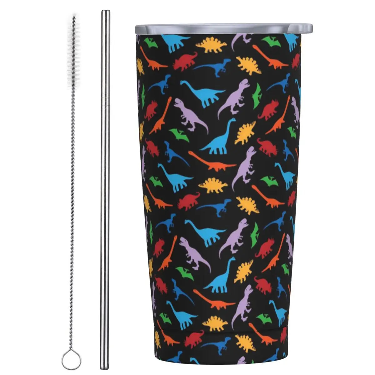Stainless Steel Tumbler Dinosaur Silhouette Mugs Cup With Straws Animal Beach Cold Drink Water Bottle Insulated Thermal Mug