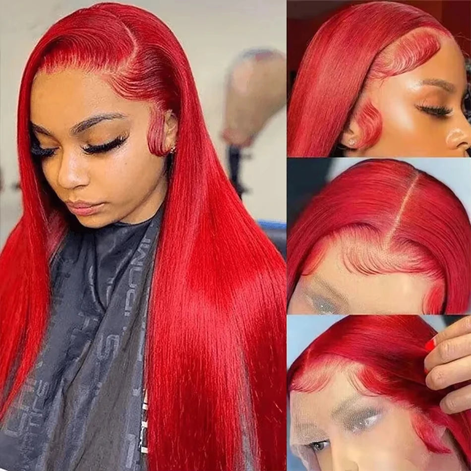 20-40 Inch 13x6 Straight Lace Frontal Wigs Hot Red Front Human Hair Wig Bond Straight Lace Front Human Hair Wigs For Women