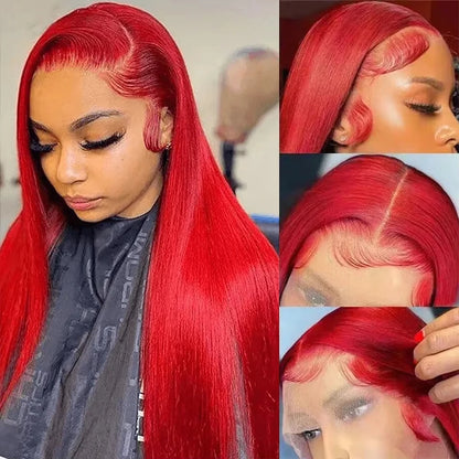 20-40 Inch 13x6 Straight Lace Frontal Wigs Hot Red Front Human Hair Wig Bond Straight Lace Front Human Hair Wigs For Women