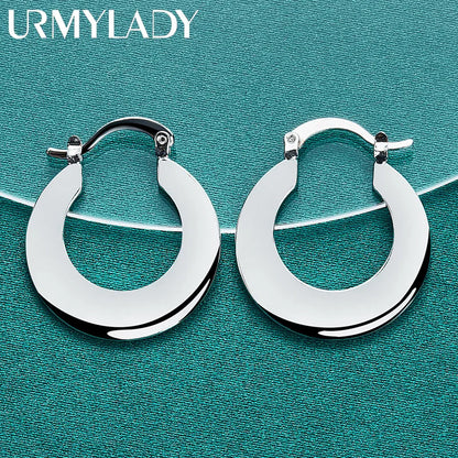URMYLADY 925 Sterling Silver Smooth Flat Round Earrings For Women Wedding Party Fashion Charm Jewelry