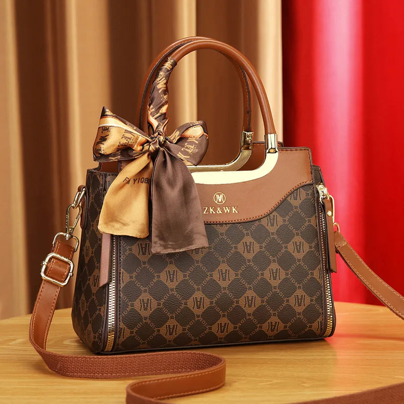 Women Top-Handle Bags Unique Design Print Surface Handbag With Decorative Scarves Fashion Classics Lady Shoulder Crossbody Bag