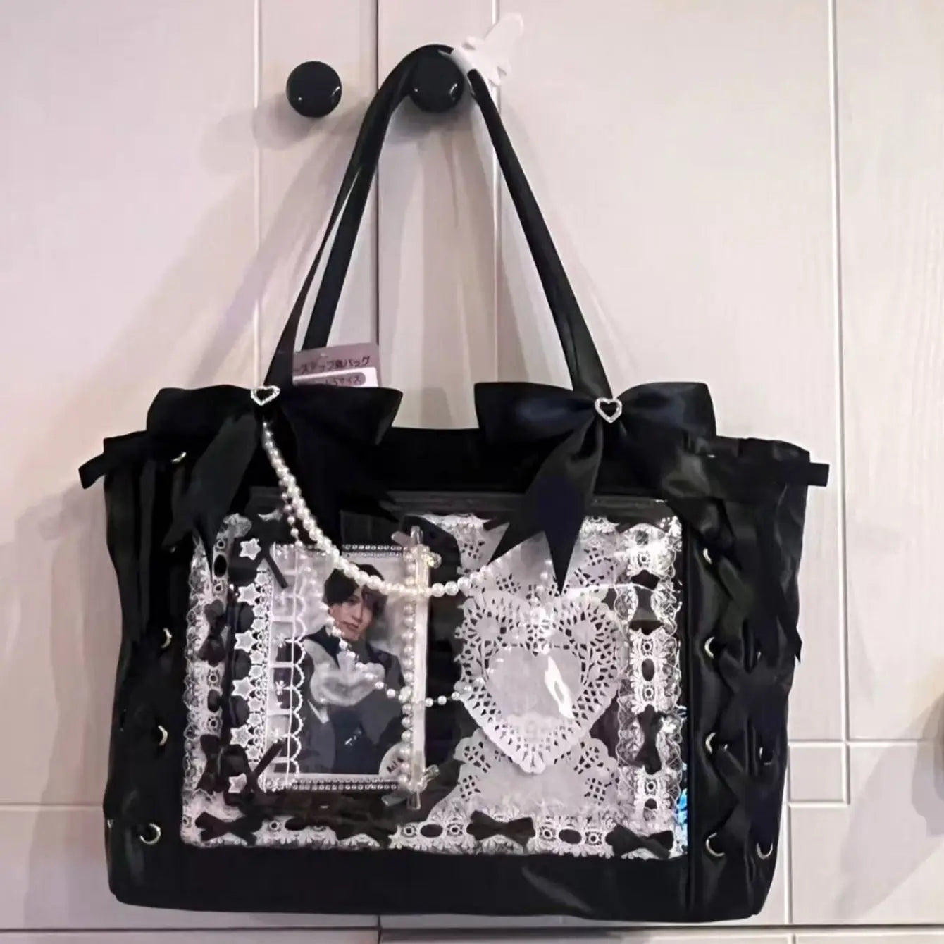 New Ribbon Cute Handbag for Women Large Capacity Transparent DIY Badge One-shoulder Tote Bag Japanese Sweet Girl Ulzzang Ita Bag