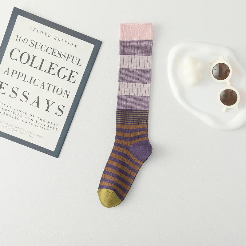 Socks Women's High Tube Calf Knee-length Socks Retro Illustration Art Abstract Street Autumn and Winter Cotton Socks High Sock