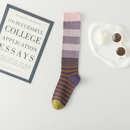Socks Women's High Tube Calf Knee-length Socks Retro Illustration Art Abstract Street Autumn and Winter Cotton Socks High Sock