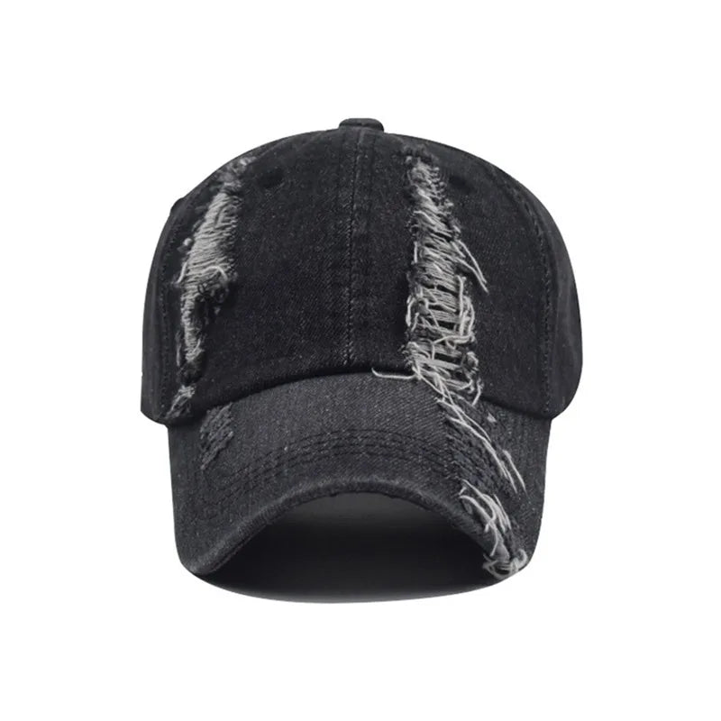 Holed Baseball Caps Vintage Washed Distressed Caps Fashion Sports Denim Hats Plain Women Men Dad Caps