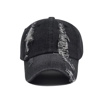 Holed Baseball Caps Vintage Washed Distressed Caps Fashion Sports Denim Hats Plain Women Men Dad Caps