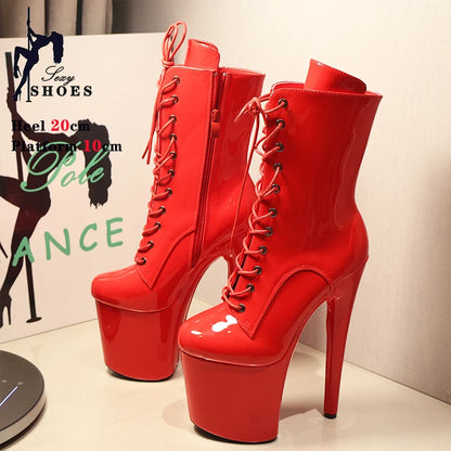 Fast Shipping NEW Black 8 Inch High Platform Stripper Heels Pole Dancing Ankle Boots Sexy Knight Female High Heels Ladies Shoes