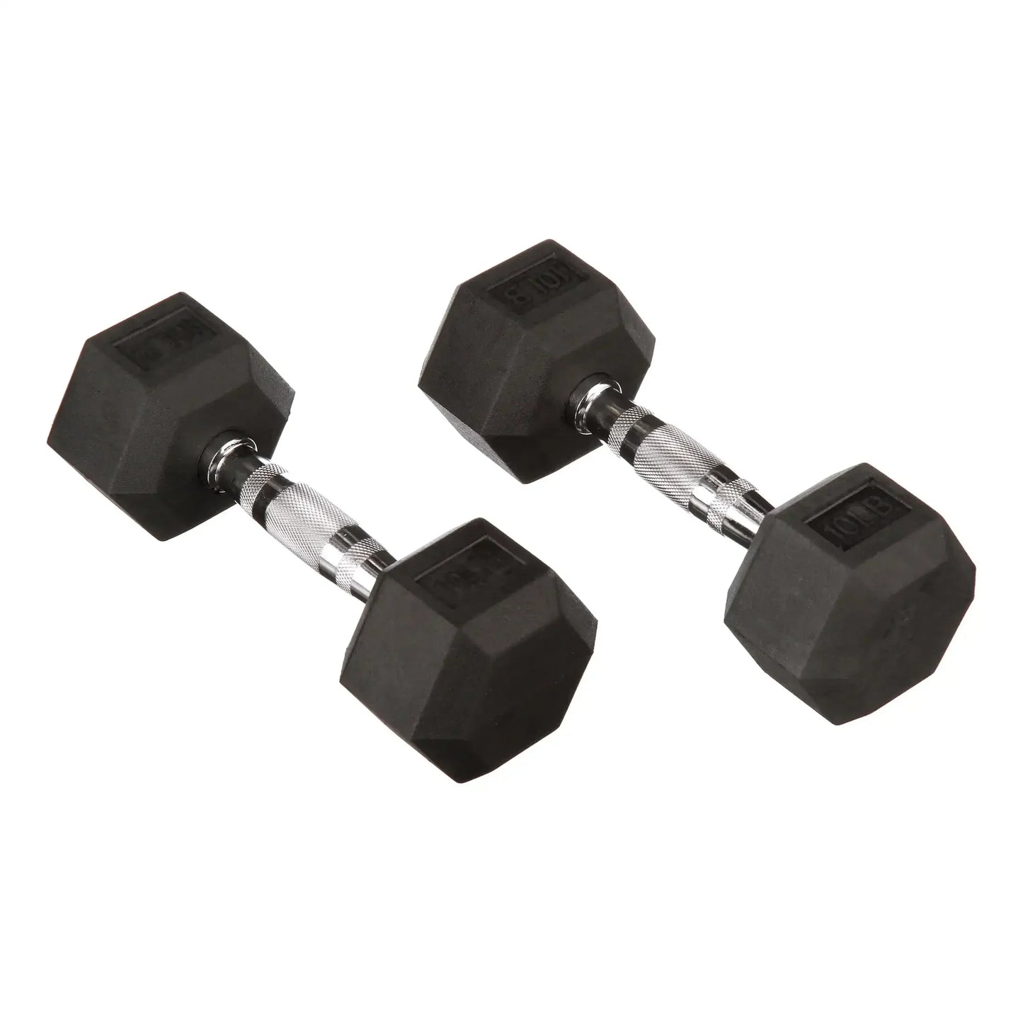 10lb Pair Black Rubber Hex Dumbbells, Non-Roll Weights for Home Gym Strength Training, Fitness & Workout Equipment