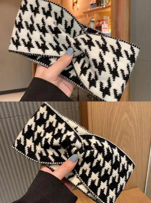 Casual Korea Houndstooth Headwrap Headbands for Women Hiar Accessories New Cotton Elastic Head Band Warm Knitted Hairbands