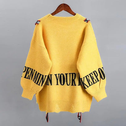 Autumn Winter Y2K Letter Sweater Women Fashion Casual All-match Jumpers Loose Knitted Pulllover Lady Top Harajuku Female Clothes