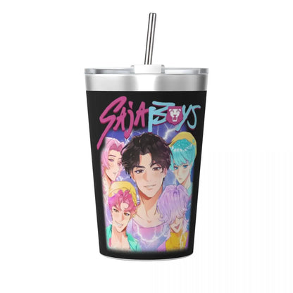 Mystery Saja Boys Kpop Demon Hunters Tumbler With Straw For Kids Stainless Steel Travel Mugs Double Wall Vacuum Insulated 12oz