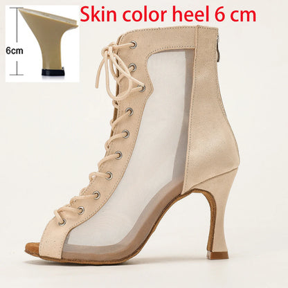 Profession Latin Dance Shoes Woman Suede Mesh Ventilation Ballroom Salsa Boots for Girls Soft Bottom Practice Jazz Latin Boots