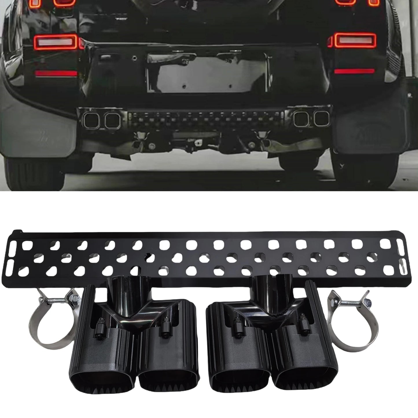 For Land Rover Defender 90 110 130 3.0L 2020-2025 Rear Bumper Lower Guard Plate Grille Mesh Cover Panel+Muffler Tip Exhaust Pipe