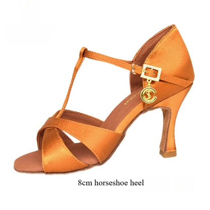 SW Latin Dance Premium Elegant Professional Women's Medium High Heel Soft Sole Ballroom Competition Dance Shoes for Practice