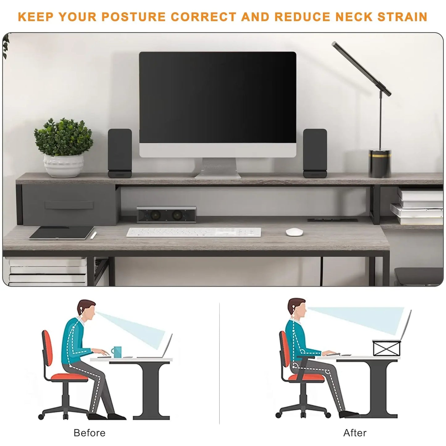 Home Office Desks with Drawers, 66'' Computer Desk with Storage, Office Desk with Monitor Stand, Work Desk with, Customized