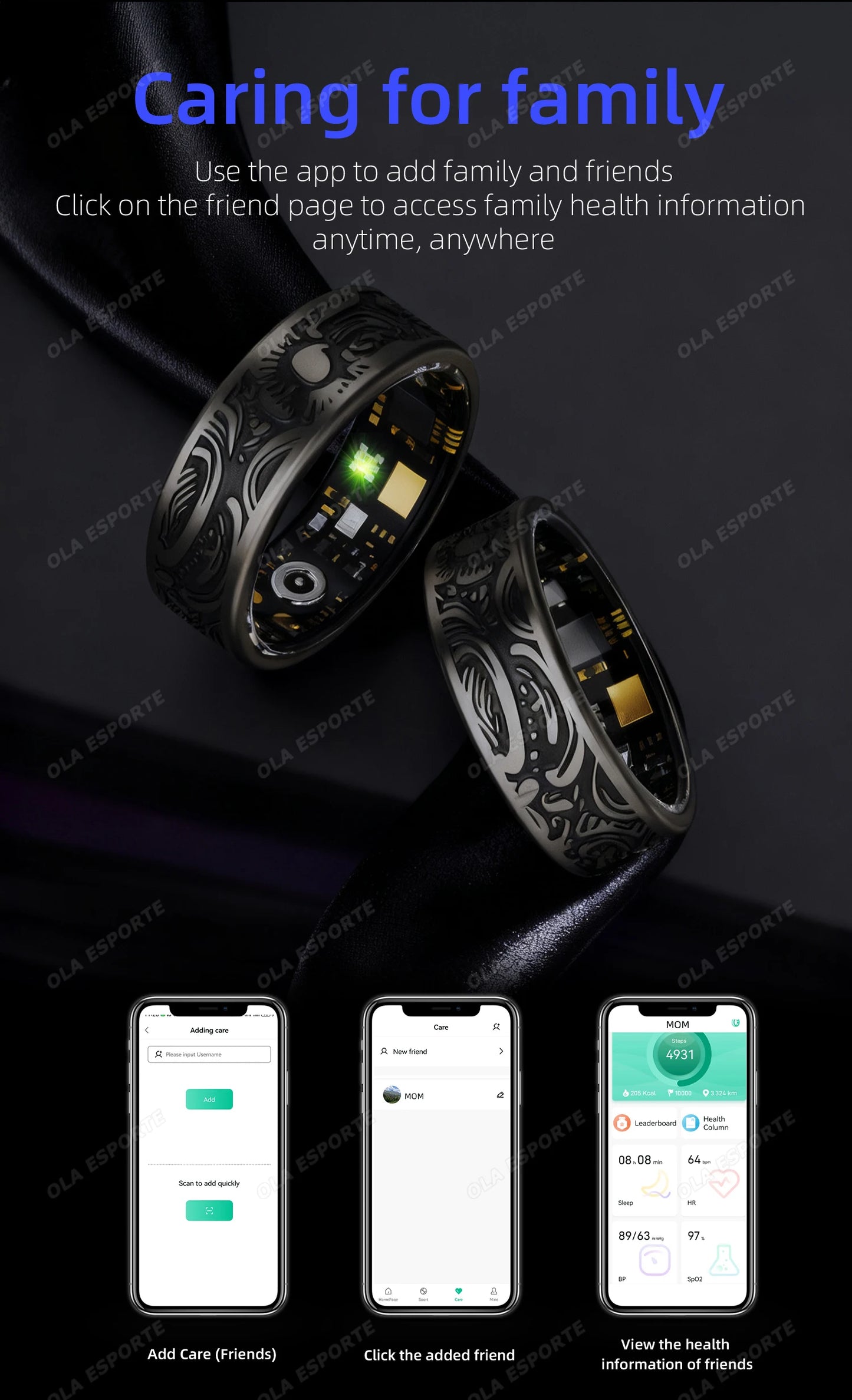 2025 New Smart Ring Men's and Women's Heart Rate Oximetry Sleep Monitor IP68, Multi-Sport Modes Finger Rings for Android and i0s