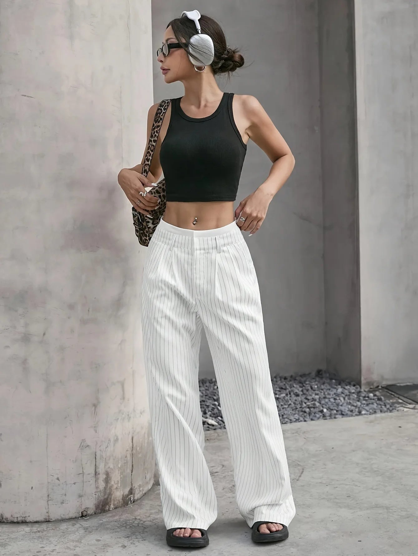 Fashion Pants Women's Stripe Straight Pants 2024 Autumn Winter High Waisted Casual Suit Pants Office Lady Women Trousers Bottoms