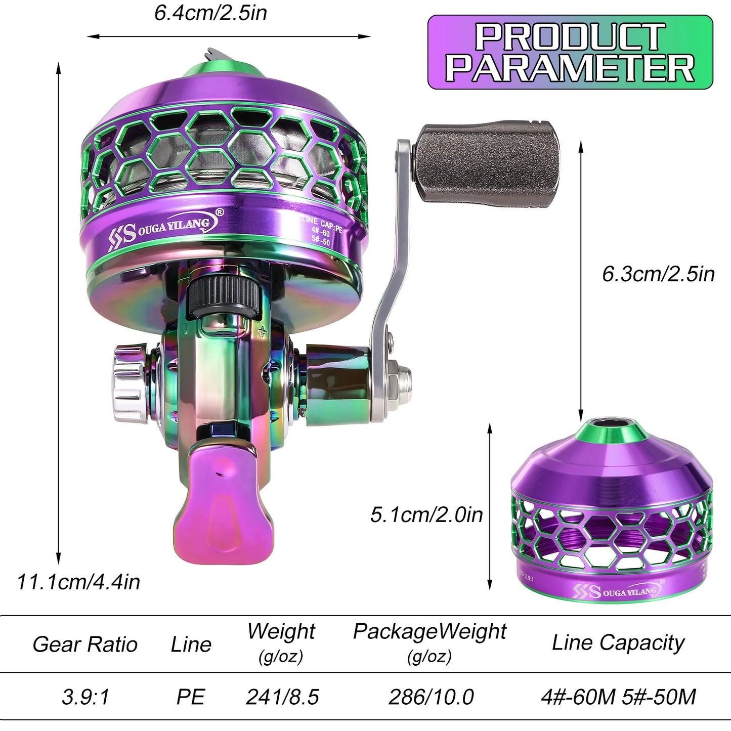 Sougayilang Colorful/Silver Fishing Reel 3.9:1 Gear Ratio&Double Roller Pin Paired with High Quality Ball Bearings Fishing Gear
