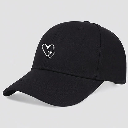 Heart-shaped printed baseball caps, Korean-style baseball caps, outdoor sun hats, all-season hats for both men and women