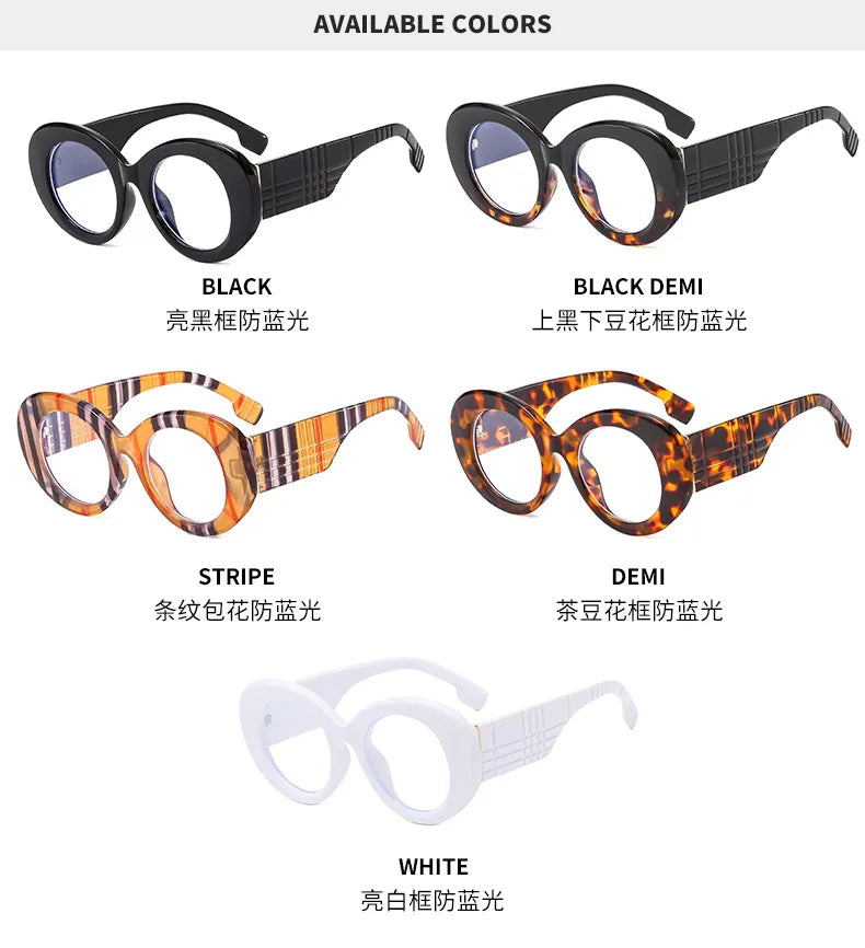 Retro Stripe Yellow Anti Blue Light Glasses For Women 2025 Luxury Brand Large Round Eyeglasses Frame Retro Transparent Glasses