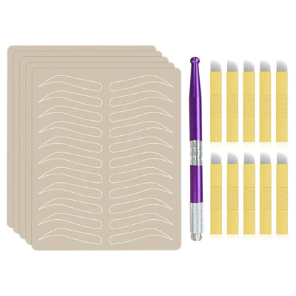 Microblading Eyebrow Practice Kit Eyebrow Tattoo Practice Latex Skin Manual Pen Microblading Needle for Permanent Makeup 4 Types