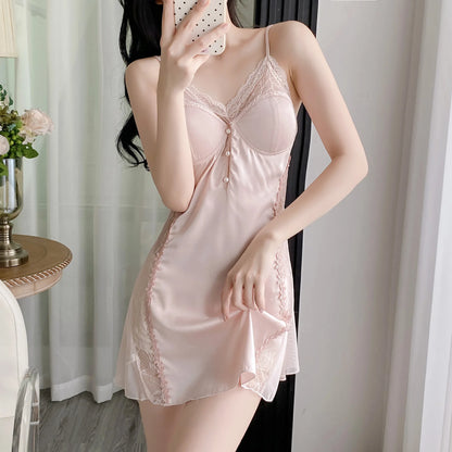 Female Nighty&Robe Set Lingerie Sexy Lace Trim Nightgown Sleepwear Spring Summer Kimono Gown Bathrobe Loose Homewear Pajama
