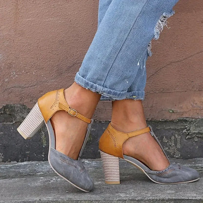Mary Janes High Heels Women Spring Autumn Shoes Women Round Toe Block Heel Shoes Square Heel Leisure Casual  Rome Pumps fgh