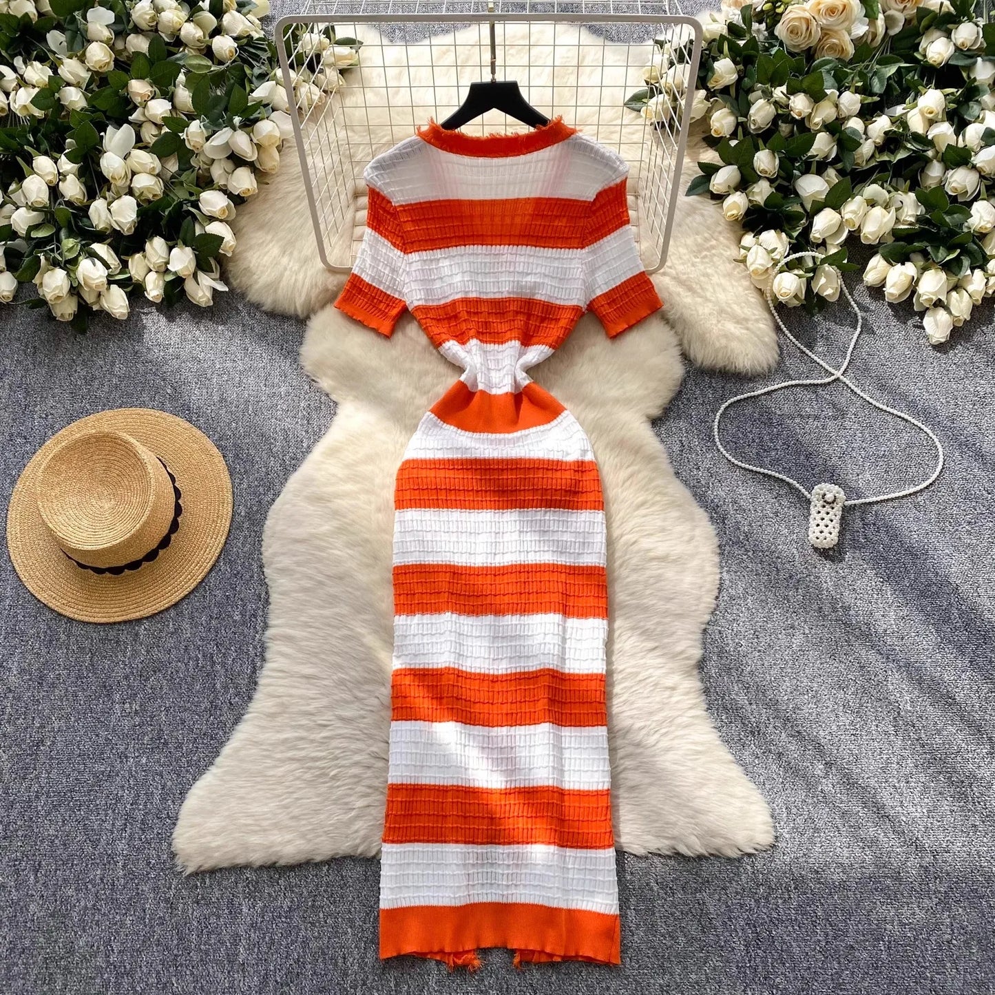 YuooMuoo Chic Fashion Sexy Package Hips Knitted Long Dress 2025 Spring and Summer Elegant Slim Waist Office Lady Sweater Dress