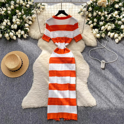 YuooMuoo Chic Fashion Sexy Package Hips Knitted Long Dress 2025 Spring and Summer Elegant Slim Waist Office Lady Sweater Dress