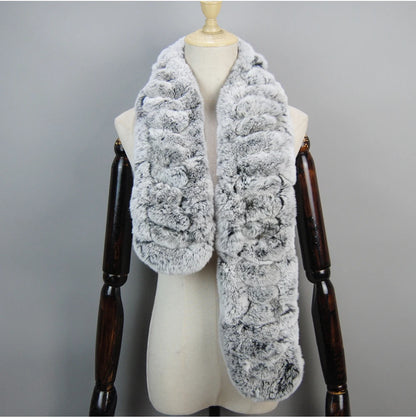 Winter Women Knitted Real Rex Rabbit Fur Scarf Natural Soft Long Style Rex Rabbit Fur Muffler Lady Warm 100% Genuine Fur Scarves