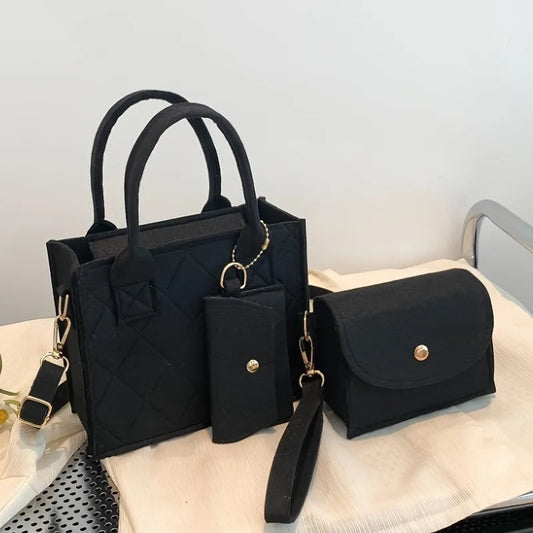 3pcs/set Embossed Women's Handbag Stylish Crossbody Bag, Clutch and Wallet, Solid Color Fabric Shoulder Bag for Women Daily Use