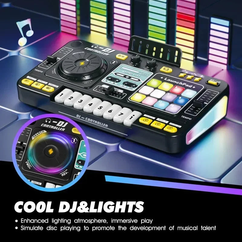 Kids Simulation DJ Mixer Controller Toy Multifunctional Music Effects Electronic Learning Game Birthday Gift for Children Mixers