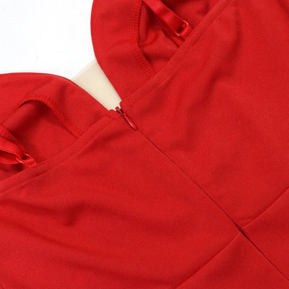 Ruffles Sleeveless Bodycon Mini Pleated Dress Women Party Elegant Short Evening Dresses Lady Luxury Sexy Birthday Red Prom Dress