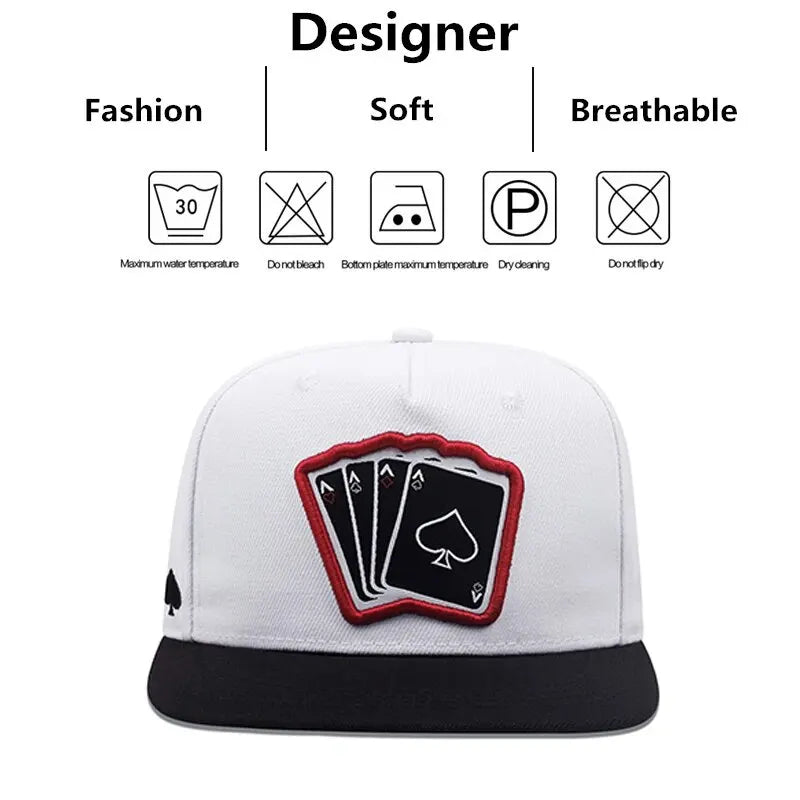 2024 New Fashion Hip Hop Cap Men Women Adjustable Playing Card Embroidered Baseball Caps Outdoor Sun Hat Unisex Snapback Hats