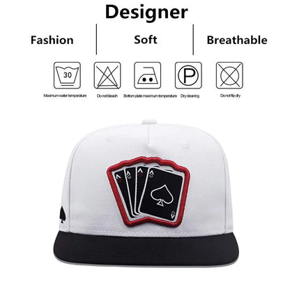 2024 New Fashion Hip Hop Cap Men Women Adjustable Playing Card Embroidered Baseball Caps Outdoor Sun Hat Unisex Snapback Hats